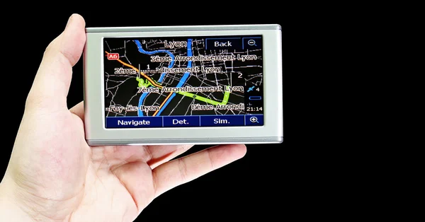 Gps i en man hand. — Stockfoto