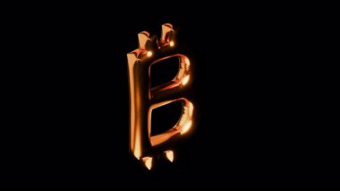 3B altın Bitcoin şifreleme işareti 360 döngü içinde dönüyor. Şeffaf bir arkaplanda (alfa kanalı) izole edilmiş kaliteli kabarık plastik stil. Fintech, trade ve Web3 tasarımı için 4K yüksek çözünürlüklü animasyon.