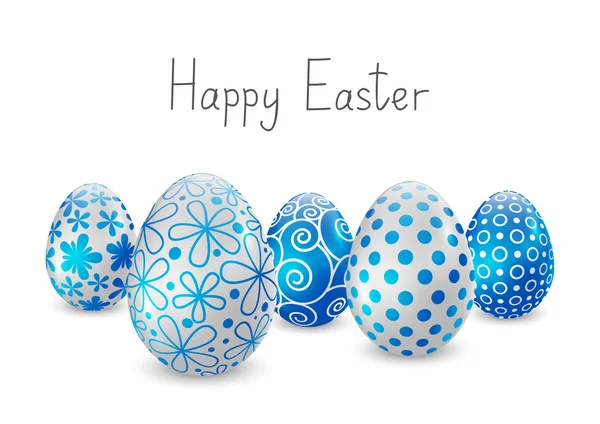 Paskalya yumurtaları mavi ve beyaz desenli — Stok Vektör
