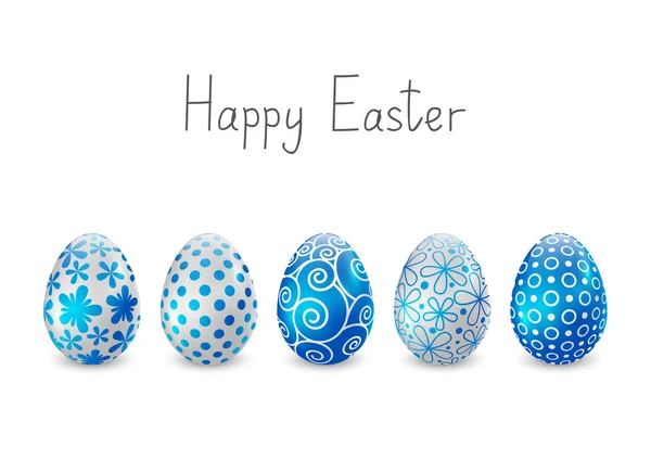 Uova di Pasqua con motivo blu e bianco — Vettoriale Stock