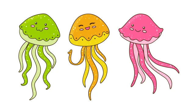 Lindas medusas de dibujos animados aislados — Vector de stock