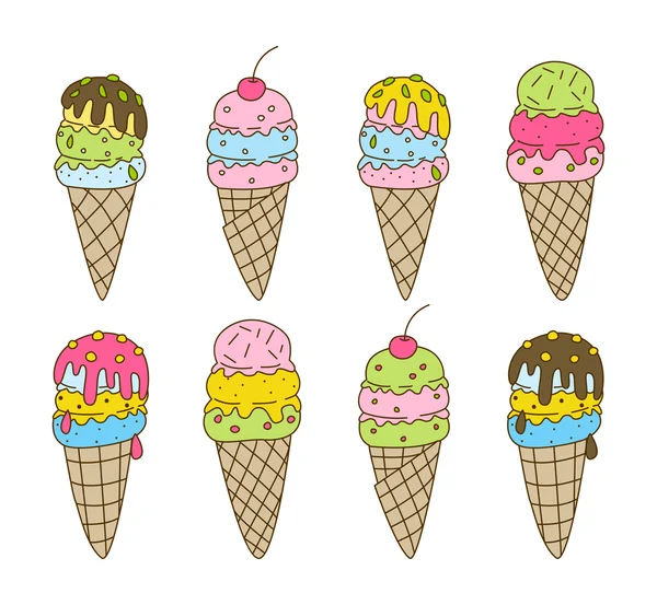 Conjunto de helado de color dulce — Vector de stock