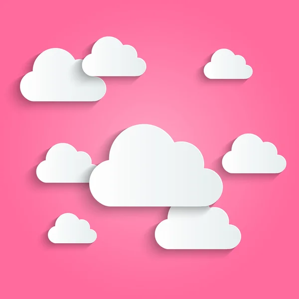 Paper clouds on pink — Stock Vector