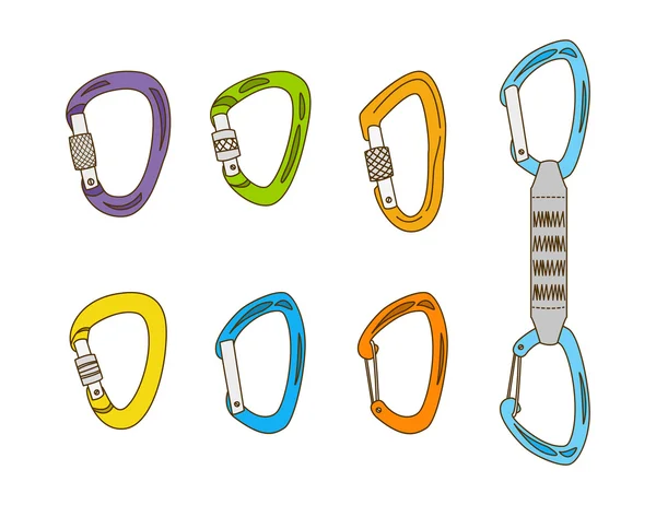 Set of climbing carabiners — Stock Vector