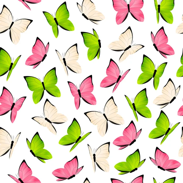 Naadloze patroon met kleur vlinders 3 — Stockvector