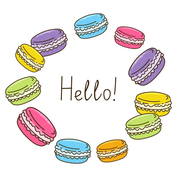 Kleur zoete macarons wenskaart — Stockvector