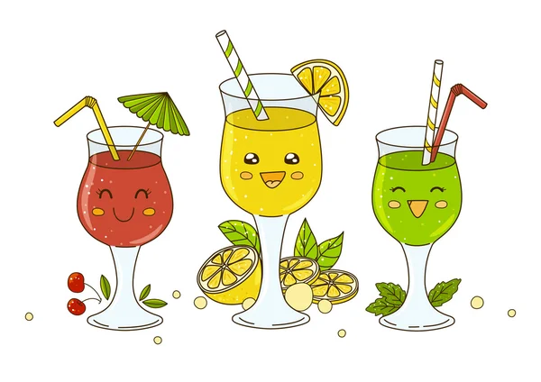 Set of cute cocktails — Stock Vector