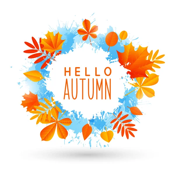 Hojas de otoño con salpicaduras de pintura — Vector de stock