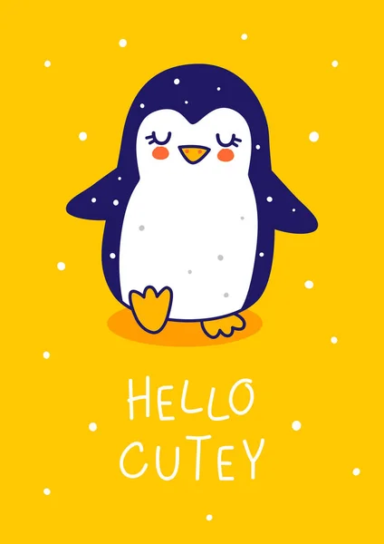 Lindo Pingüino Sobre Fondo Amarillo Personaje Dibujos Animados Para Divertidos — Archivo Imágenes Vectoriales