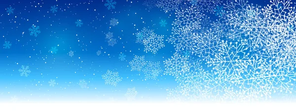 Téli Hópelyhek Kék Háttérrel Horizontális Panoráma Banner Karácsonyi Újévi Nyaralás — Stock Vector