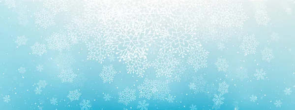 Winter Snowflakes Light Blue Background Horizontal Panoramic Banner Christmas New — Stock Vector