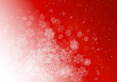 Parlak kar taneli Noel tebrik kartı - kış tatili tasarımı için vektör yatay kırmızı arkaplan