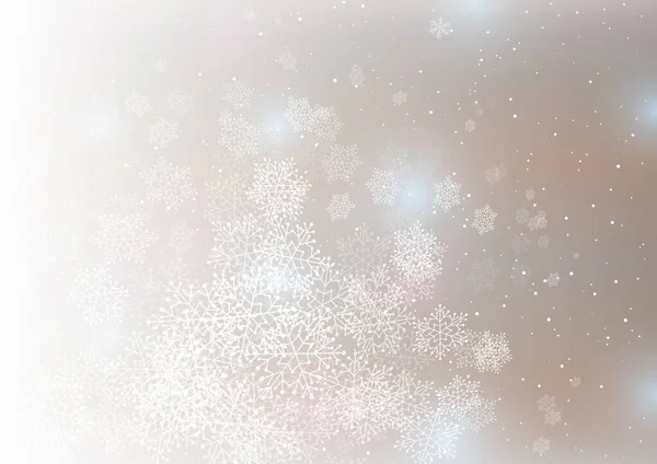 輝く雪の結晶とクリスマスグリーティングカード 冬の休日のデザインのためのベクトル水平方向の光銀の背景 — ストックベクタ