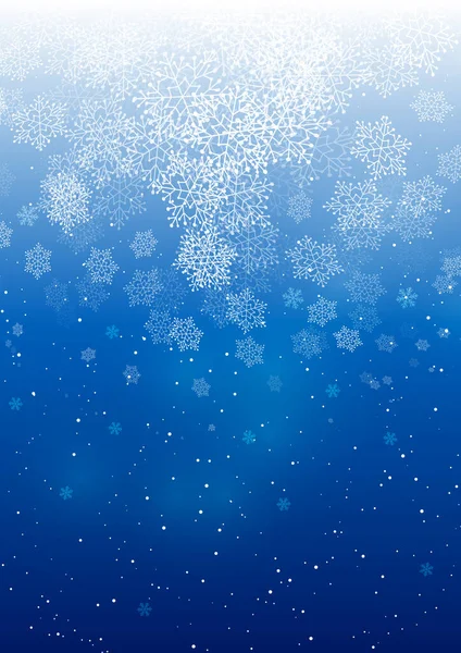 Χριστουγεννιάτικη Ευχετήρια Κάρτα Γυαλιστερές Νιφάδες Χιονιού Μπλε Διάνυσμα Κατακόρυφο Φόντο — Διανυσματικό Αρχείο