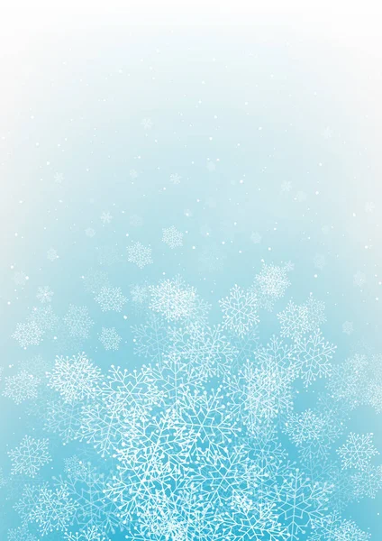 Christmas Greeting Card Shiny Snowflakes Light Blue Vector Vertical Background — Stock Vector