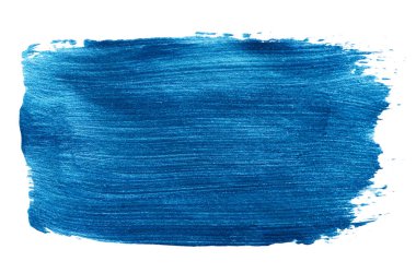 Tasarımınız için vektör mavi metalik boya dokusu beyaz üzerine izole edilmiş - akrilik fırça darbesi elementi