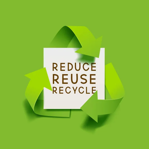 Vector Green Recycling Symbol Paper Banner Text Reduce Reuse Recycle — Vetor de Stock