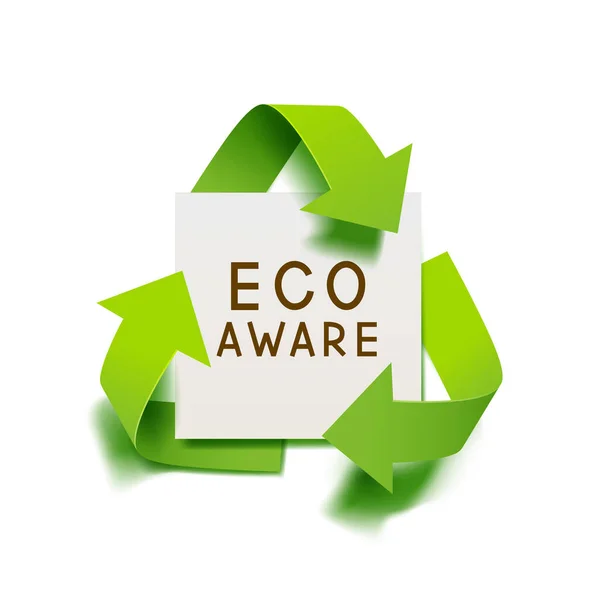 Векторный Зеленый Символ Вторичной Переработки Бумажным Баннером Экологически Безопасного Дизайна — стоковый вектор