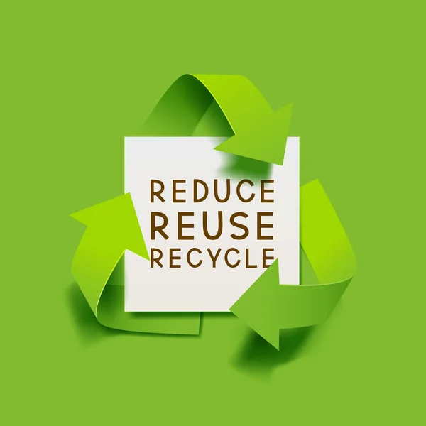 Vector Green Recycling Symbol Paper Banner Text Reduce — Stok Vektör