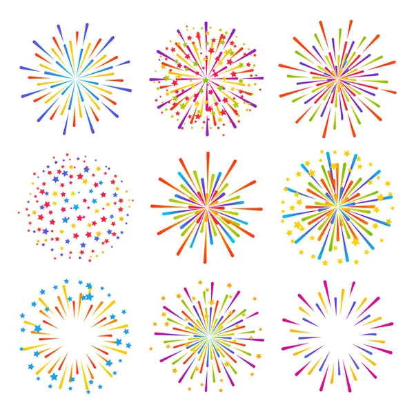 Conjunto Fuegos Artificiales Color Aislados Sobre Fondo Blanco Para Diseño — Vector de stock