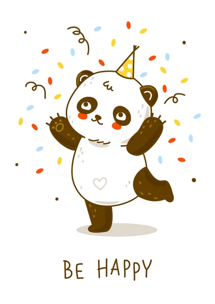 Cute Panda Bear Confetti Isolated White Cartoon Character Your Happy — Διανυσματικό Αρχείο