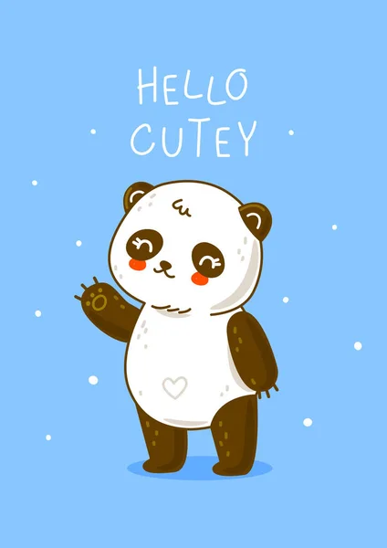 Carino Orso Panda Sfondo Blu Personaggio Dei Cartoni Animati Vostro — Vettoriale Stock