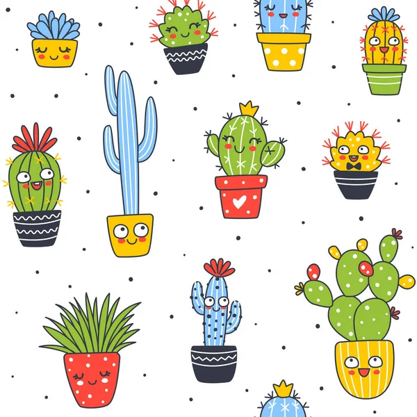 Set Van Schattige Cactus Huis Planten Geïsoleerd Wit Cartoon Objecten — Stockvector