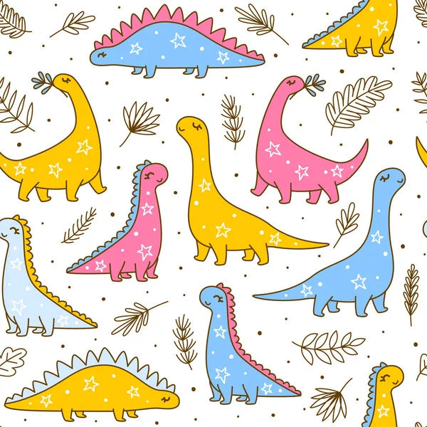 Naadloos Patroon Met Schattige Dinosaurussen Cartoon Achtergrond Voor Kinderen Textiel — Stockvector