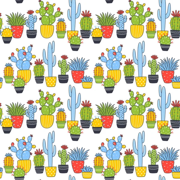 Set Van Schattige Cactus Huis Planten Geïsoleerd Wit Cartoon Objecten — Stockvector