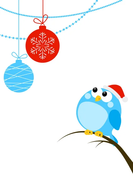 Lindo pájaro con bolas de Navidad — Vector de stock