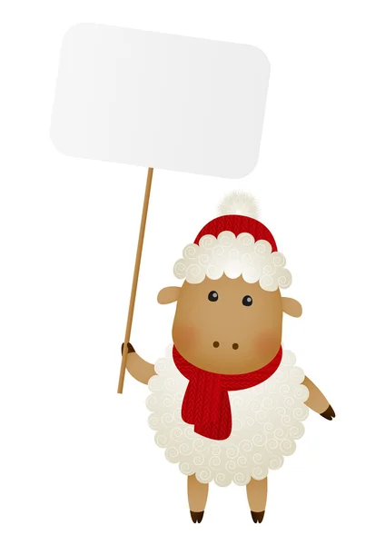 Pequena ovelha bonito com placa de papel —  Vetores de Stock