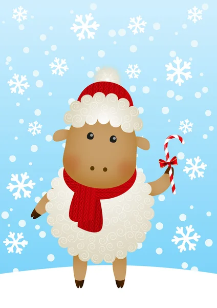 Schattig schapen op winter achtergrond — Stockvector