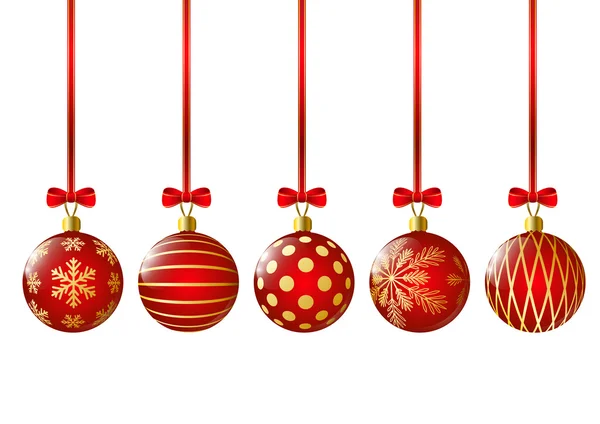 Bolas de Navidad con cintas rojas — Vector de stock