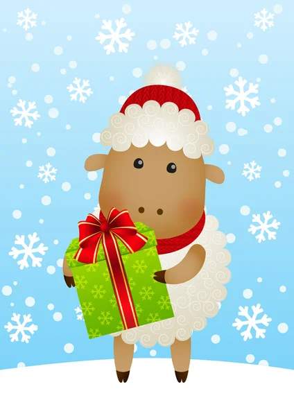Schafe mit Geschenk — Stockvektor