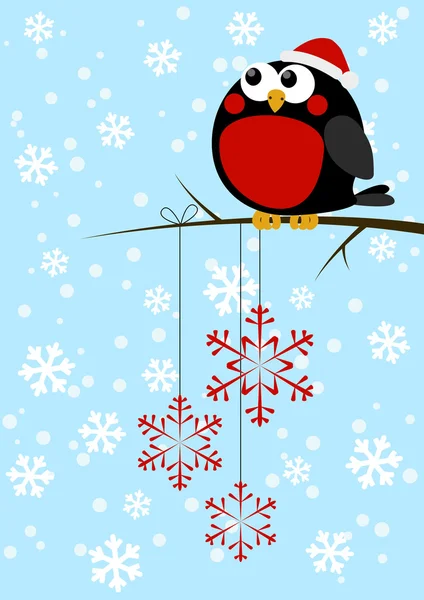 Fågel med jul snöflingor — Stock vektor