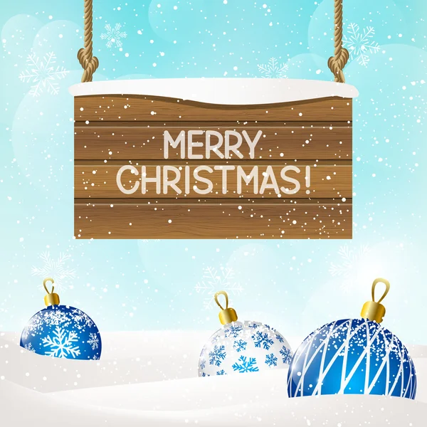 Christmas background with wooden signboard — Stock Vector