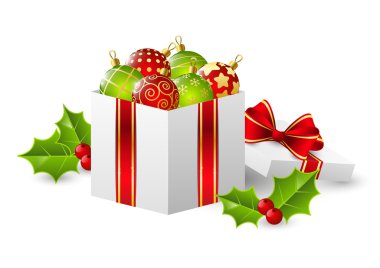 Noel topları ile hediye kutusu