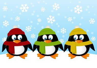 Penguenler kış arka plan üzerinde