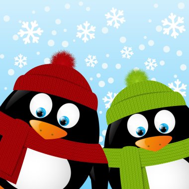 Penguenler kış arka plan üzerinde