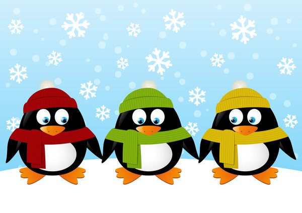 penguins  on winter background