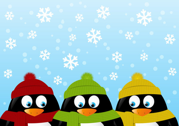 penguins on winter background