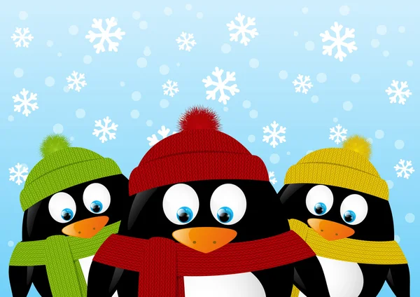 Pinguine auf winterlichem Hintergrund — Stockvektor