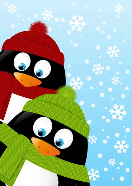 Pingüinos sobre fondo de invierno — Vector de stock