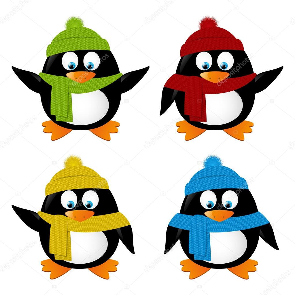 Set of  cartoon penguins