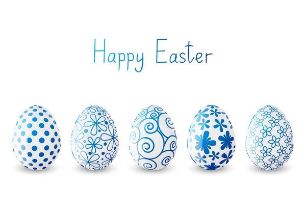 Easter eggs with blue patterns — 图库矢量图片