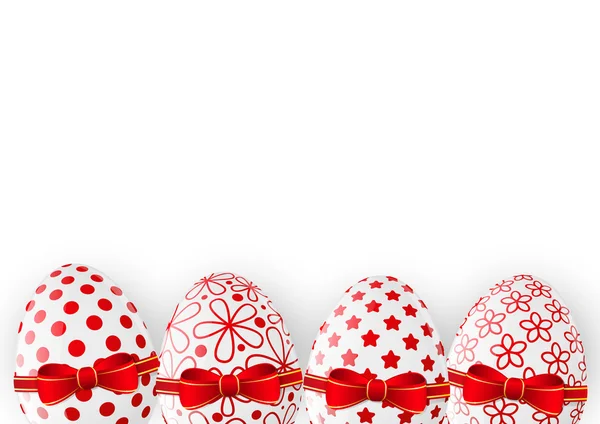 Uova di Pasqua con fiocchi rossi — Vettoriale Stock