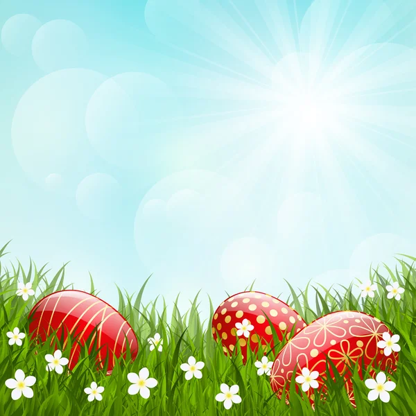 Easter eggs on grass — Stock Vector