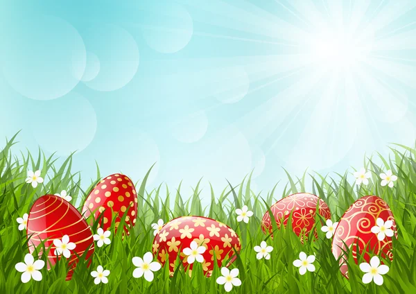 Easter eggs on grass — Stock Vector