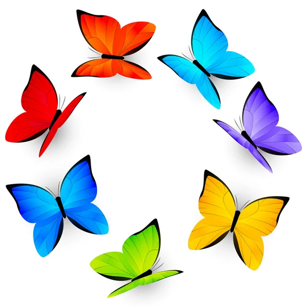 Duha motýlů na bílém pozadí — Stockový vektor