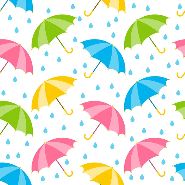 Guarda-chuvas coloridos e gotas de chuva — Vetor de Stock